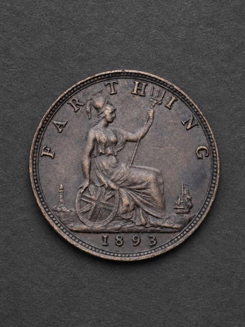 1893 Great Britain Farthing Queen Victoria Bun Head Bronze Coin KM#753